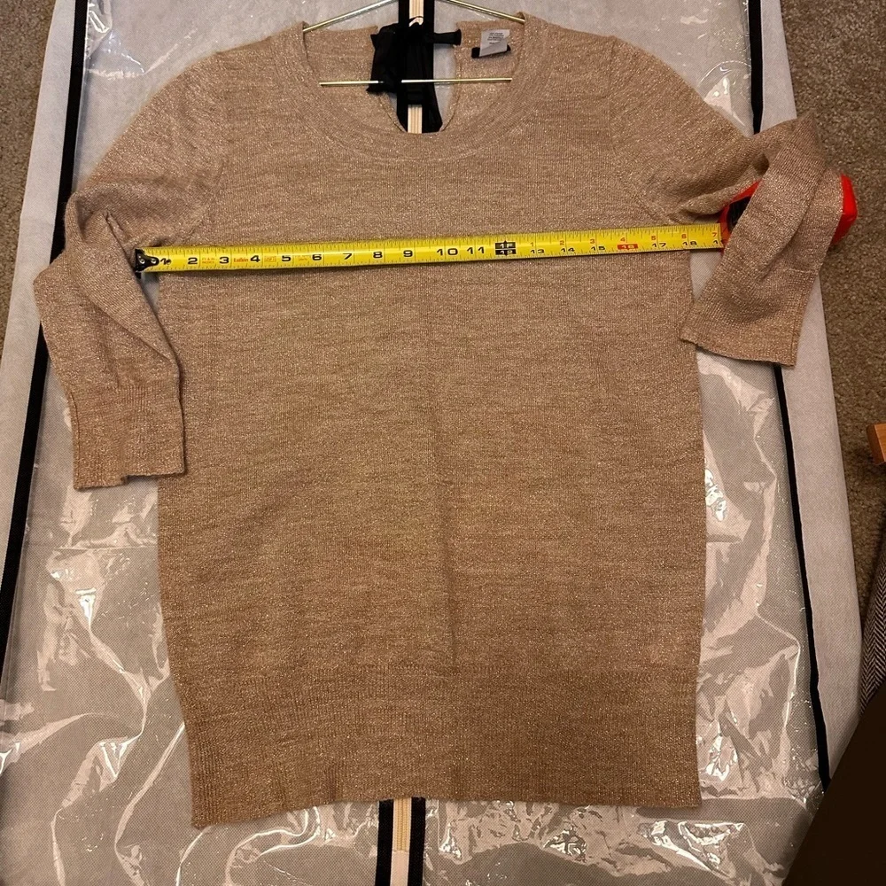 J Crew Gold Metallic Shimer Alpaca Blend Lightweight sweater top Tie Back sz Med